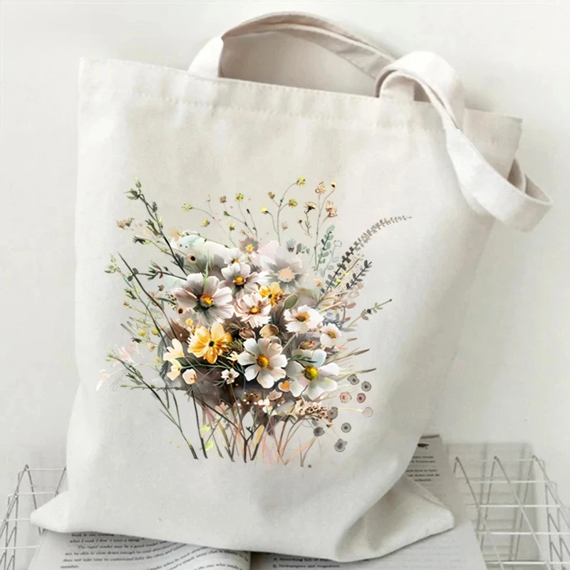 

Женская сумка на плечо с полевыми цветами, винтажные сумки-тоут, парусиновые сумки на плечо для путешествий, повседневные поездки, женская многоразовая сумка для покупок