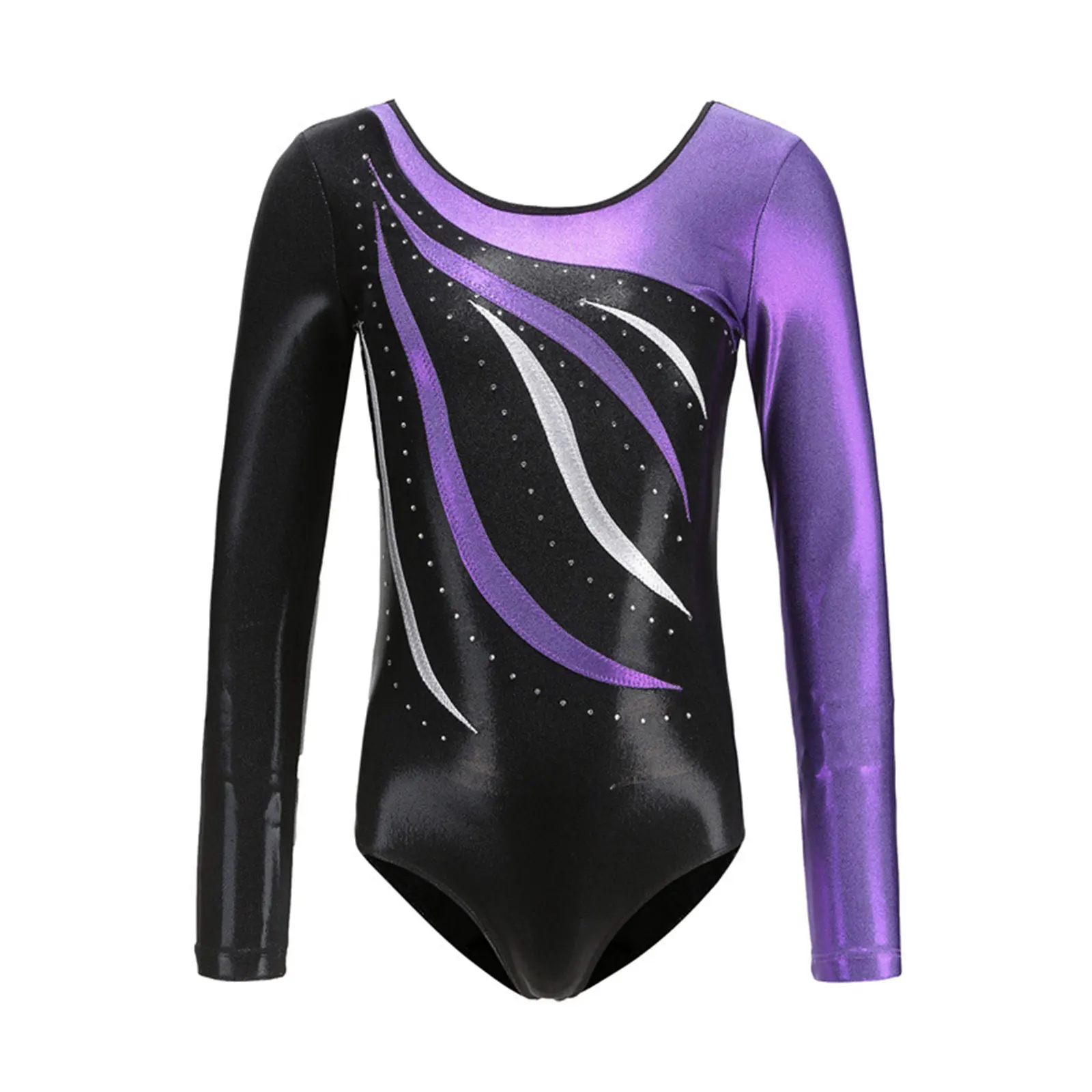 

Kids Girls Ballet Dance Leotards Rhythmic Gymnasytics Figure Skating Yoga Bodysuit Long Sleeve Shiny Rhinestone Ballet Dancewear