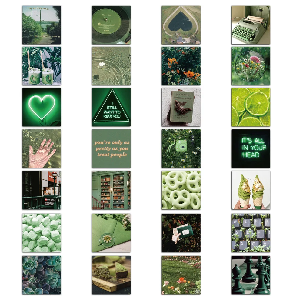 56PCS Green Landscape Art Fresh Hand Account Stickers Decoration Mobile Phone Laptop Luggage Waterproof Stickers