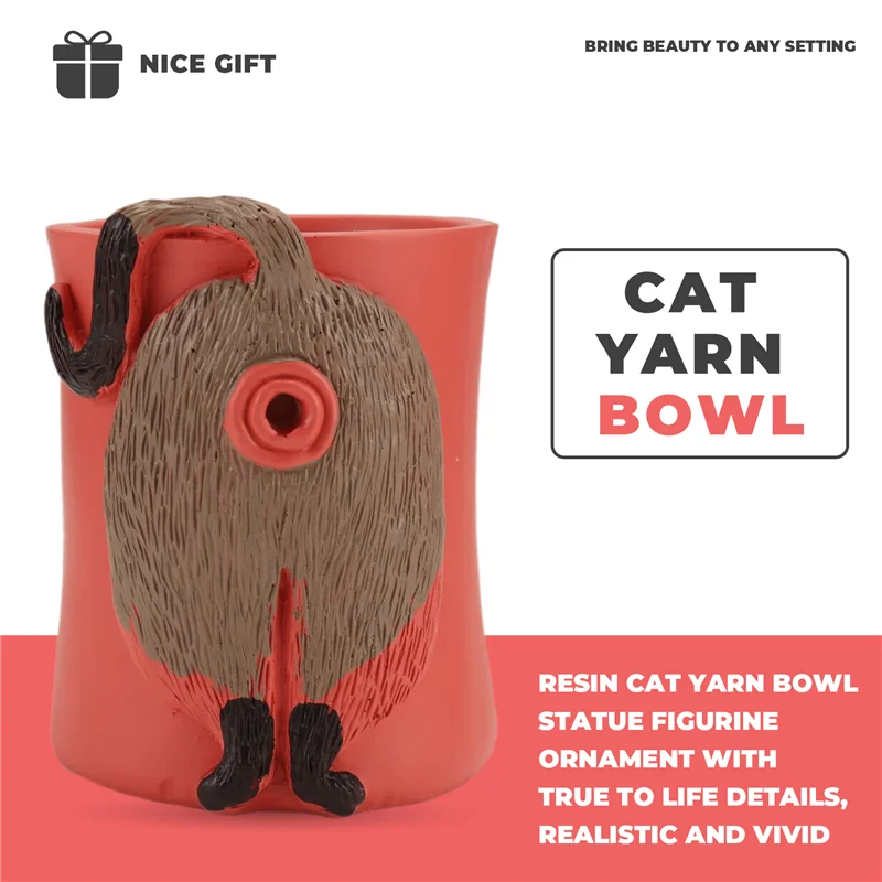 ABWR-Dispenser Tempat Benang Karya Seni Mangkuk Benang Kucing dengan Lubang, Keranjang Rajut untuk Desktop Kamar Tidur C