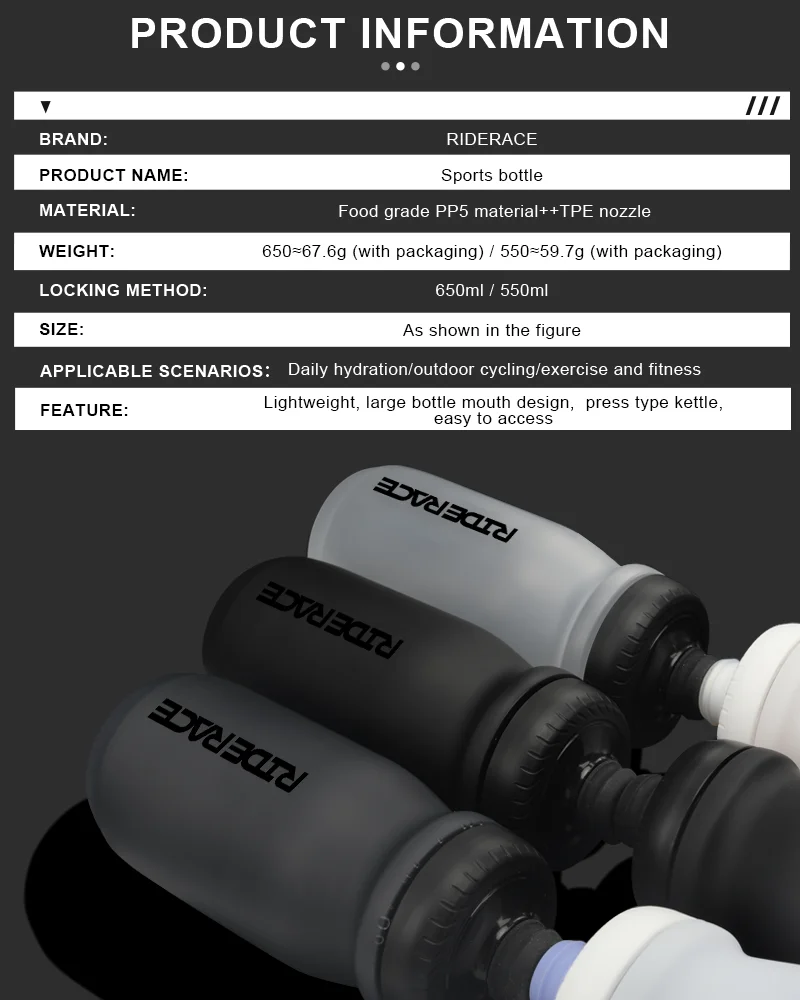 Sport-Trinkflasche Ultraleicht 550ML/650ML PP5 Tragbare Quetschflasche für Outdoor-Laufen Radfahren Fahrrad-Trinkflasche – Detail 2