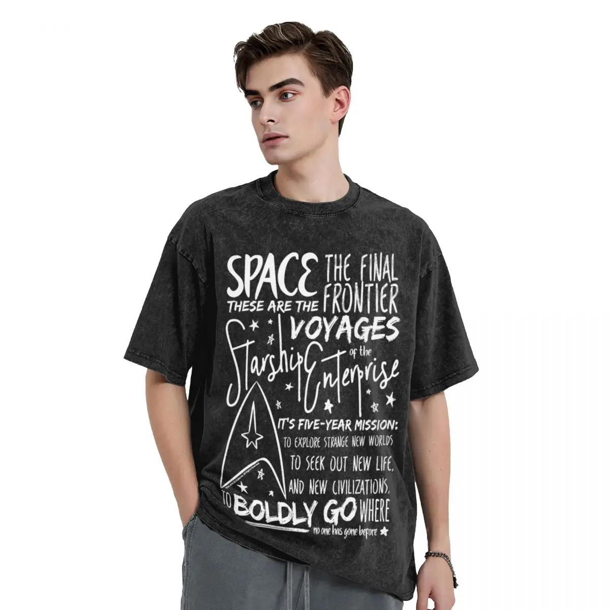 Stars-Treks T Shirts Hip Hop Washed Short Sleeve Street T-Shirts Space Fashion for Men Women Tops Streetwear Summer Tees