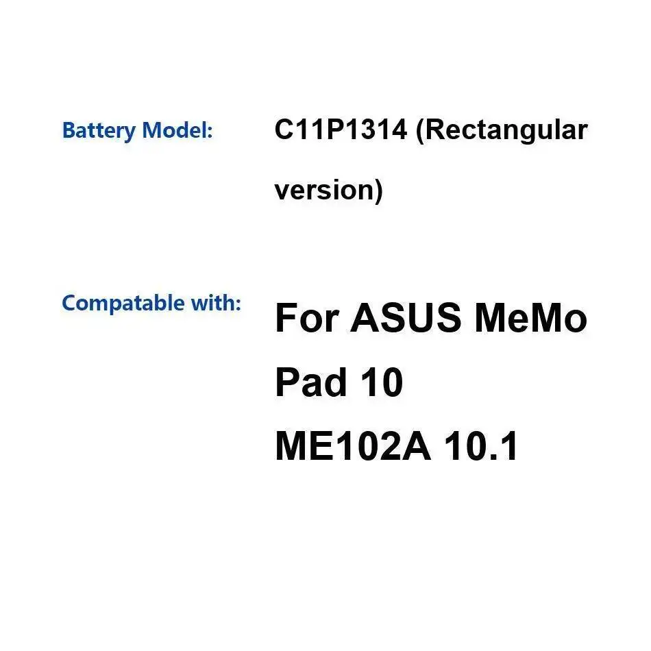 

C11P1314 Прямоугольная версия, экологически чистая, долговечная для Asus Memo Pad 10 ME102A 10,1, батарея для планшета 4980 мАч