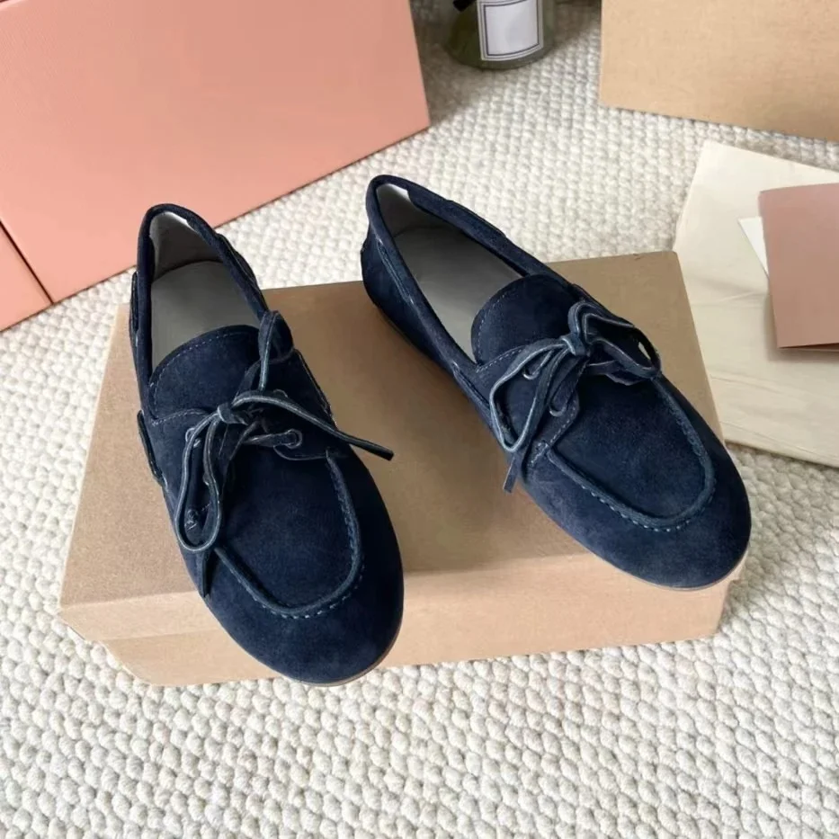 2025 FANGXITING توب الربيع الجلد المدبوغ حذاء بدون كعب مسطح امرأة الدانتيل يصل الجلود الشقق ماركة غير رسمية خارج الباب القيادة عطلة المشي #5