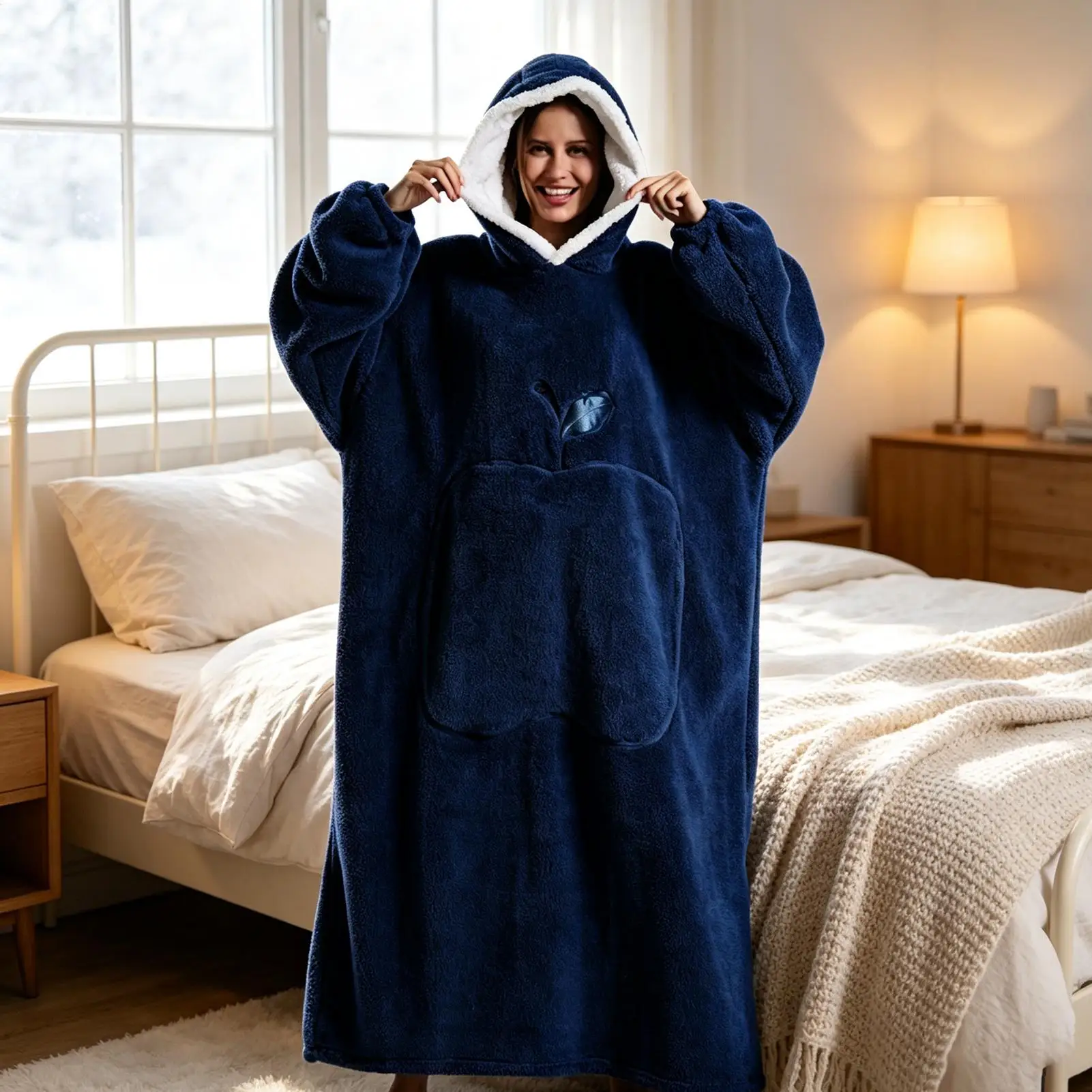 Wearable Blanket Oversized Pullover Warm Fleece With Pocket Winter Wearable Blanket Hoodie For Camping Trip Party Dog Walking