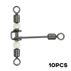 Luminous Fishing Swivels 10pcs 3 Way T-Shape Rolling Swivel With Space Beans Peaca Cross-Line Snaps Connector Fishing Tackles