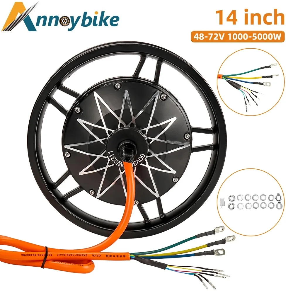 

Electric Bicycle Wheel 14 Inch Hub Motor 48V 60V 72V 1500W 3000W 3500W 5000W High Power Brushless Disc Brake Motor For Ebike