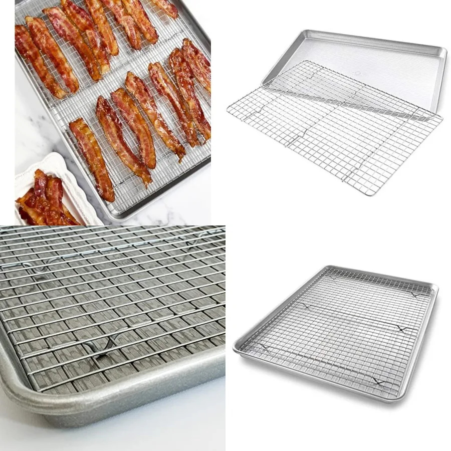 

1607CR Bakeware Baking Pan and Bakeable Nonstick Cooling Rack Set, XL, Metal