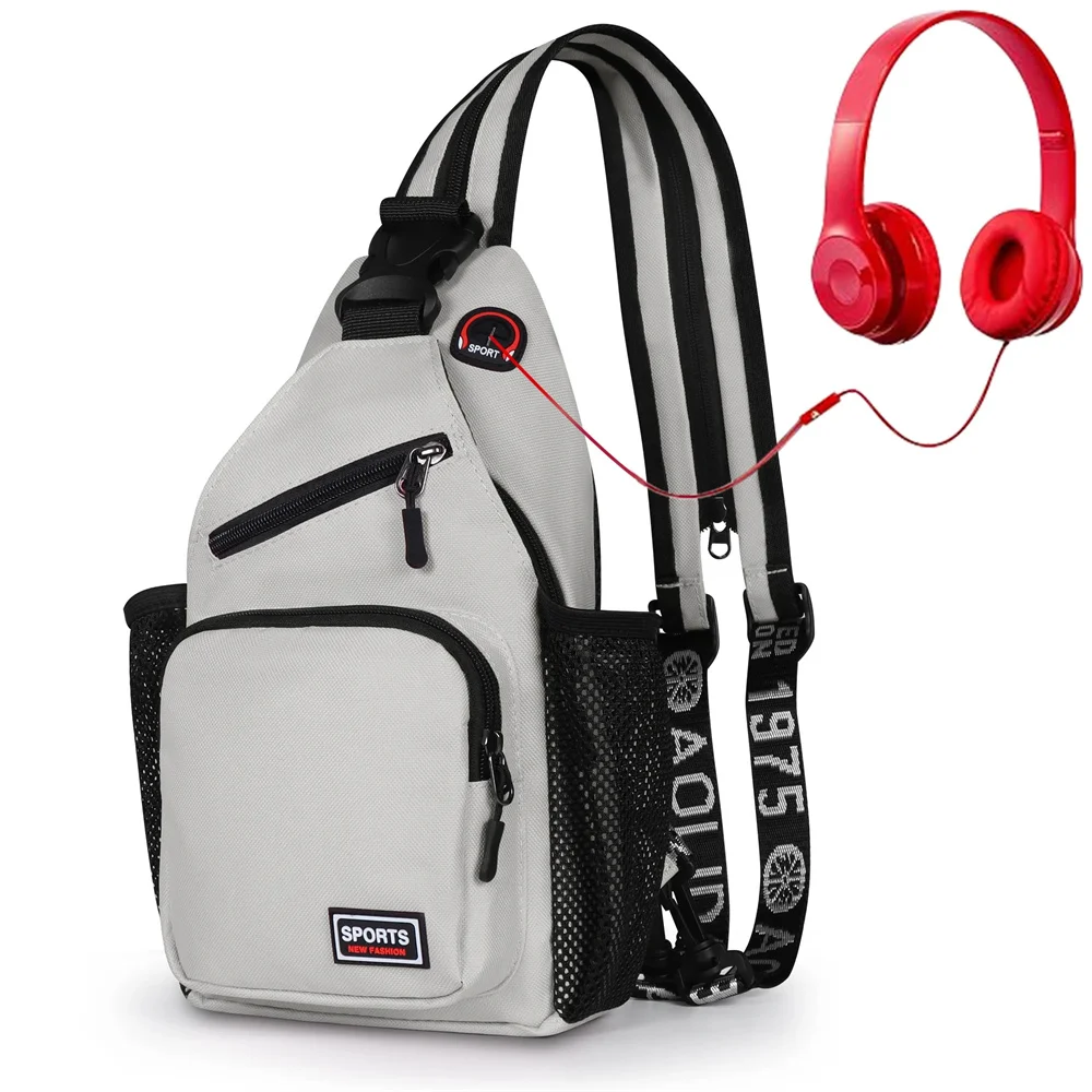 Damen-Brusttaschen, verstellbarer Rucksack und einzelne Umhängetasche mit Kopfhörerloch, für Mädchen, kleine Sport-Reise-Messenger-Oxford-Tasche – Detail 1