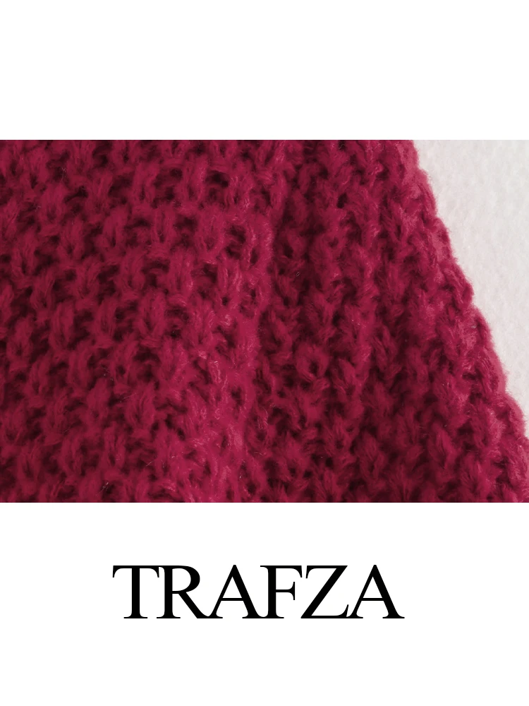 TRAFZA, nueva moda para mujer, suéter corto Sexy con cuello redondo y espalda descubierta de punto con lazo, ropa de calle versátil Retro para mujer, suéter informal