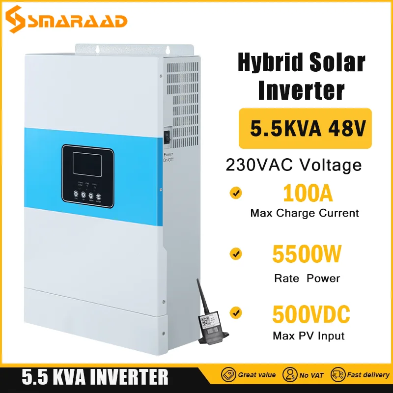 China Factory 5.5KW Hybrid Solar Inverter 5.5KVA Pure Sine Wave DC24V 48V TO 220V MPPT Wind Generator Inverter with WiFi Charger