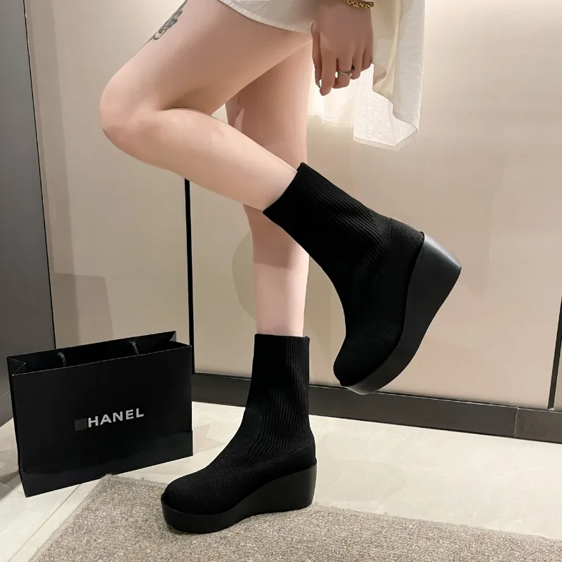 2023 Winter Platform Wedge Women\'s Fashion Ankle Thick Boots Gothic Fashion Fashion Fashion Style Shoes Comfortable Punk Boots