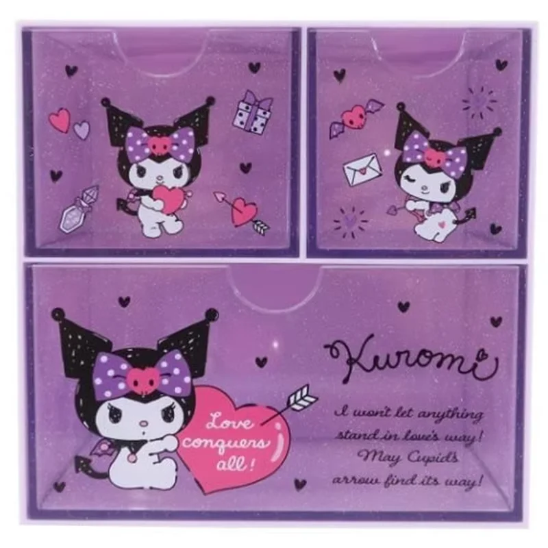 Sanrio Desktop Organizer with Three Drawers, Diversos Organização, Figuras de Anime, Brinquedos para Crianças, Presente, Kuromi, Mymelody, Kuromi