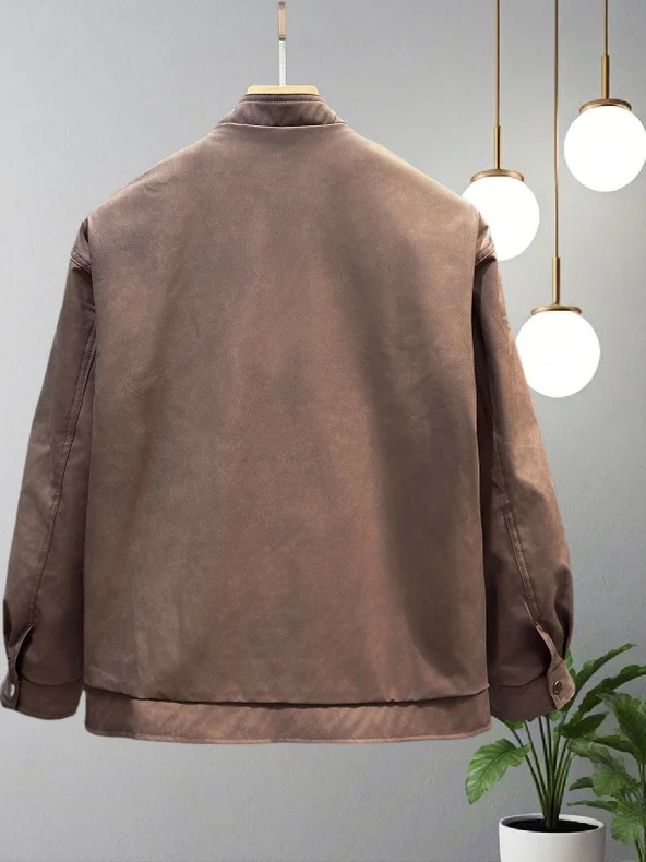 

American Sle Men's Brown Leather Jaet Spring Autumn Motorcycle Faion Top Brand Hip Haome Retro High End PU Leather Coat