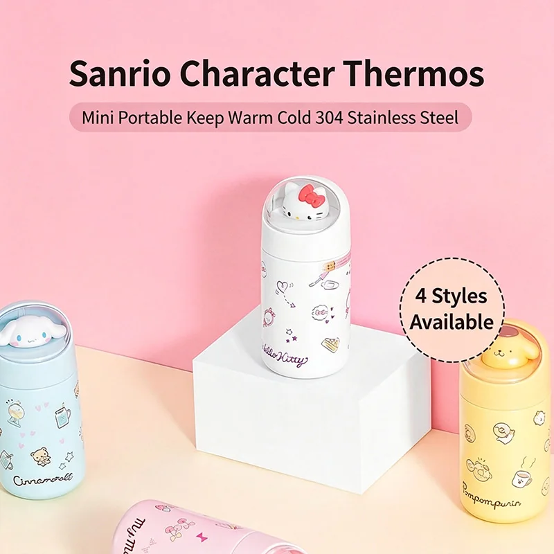 Licensed Hello Kitty Doll Lid Mini Bullet Vacuum Insulated Water Bottle 304 Stainless Steel Cute Pocket Portable Thermos Cup