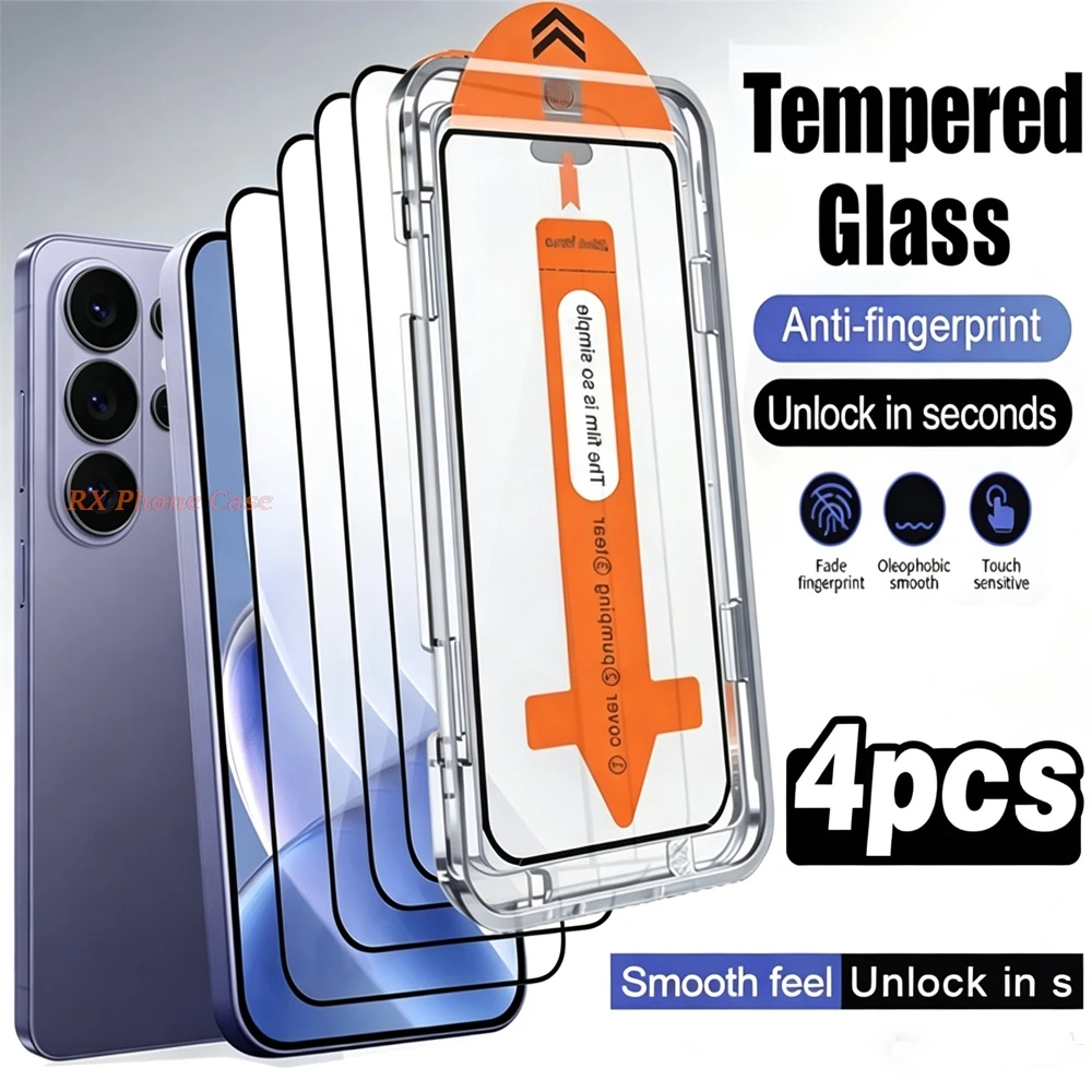 4Pcs Screen Protectors For Samsung S26 Ultra S26 S25 Ultra S24 S25 Edge S22 S23 Galaxy A56 A55 A36 A26 A57 HD Dust Free Glass