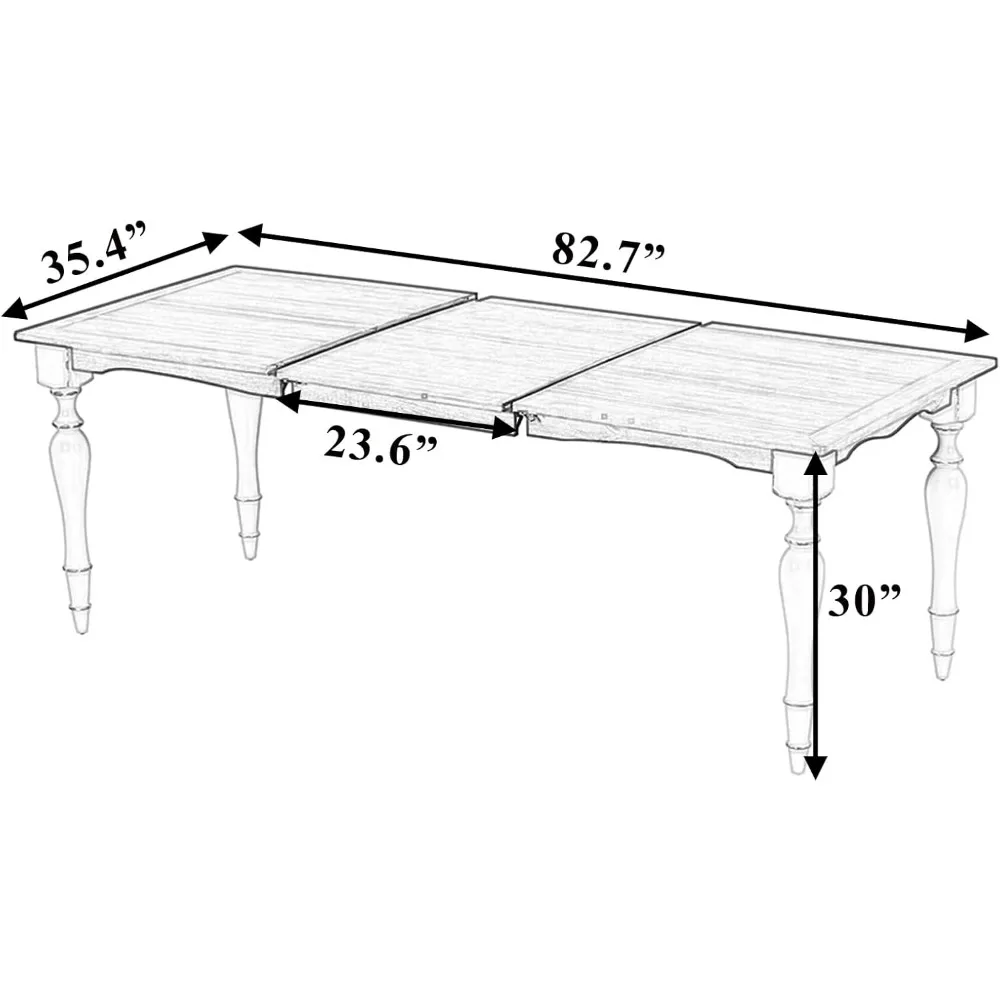 طاولة طعام تقليدية عتيقة قابلة للتمديد مع أوراق قابلة للإزالة مقاس 23.6 بوصة - بطول 82.7 بوصة، من الخشب الصلب الطبيعي وسطح mdf، ومتعددة الاستخدامات