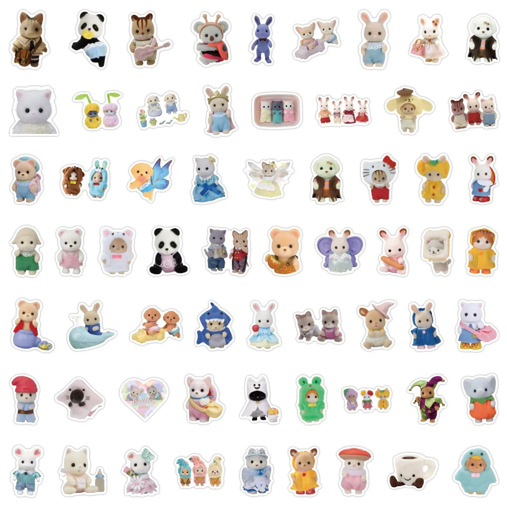 Sylvanian Families Cartoon Waterproof Stickers Pack Cute Water Bottle Laptop Skateboard Scrapbook Anime Accessories