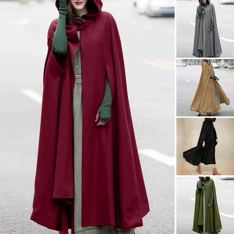 

2025 Autumn Winter Capes Cloak ZANZEA Women Hooded Long Coats Stylish Loose Solid Ponchos Jackets Outwear Cosplay Coats Oversize