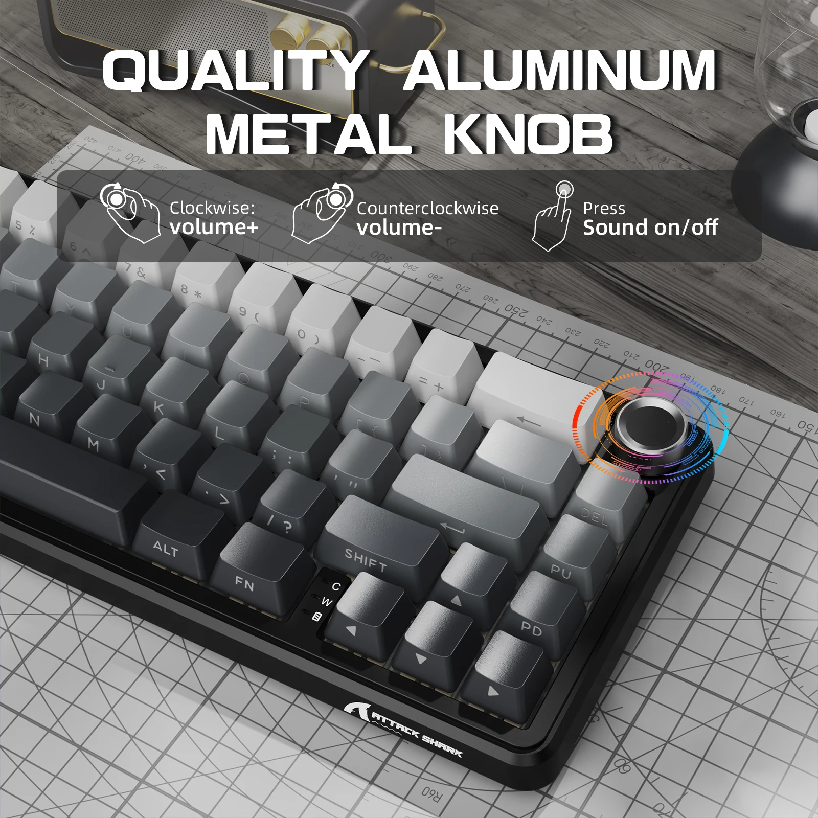 ATTACK SHARK X66 60% Teclado mecânico sem fio para jogos com botão, teclado personalizado permutável a quente com junta de 3 modos e cabo enrolado