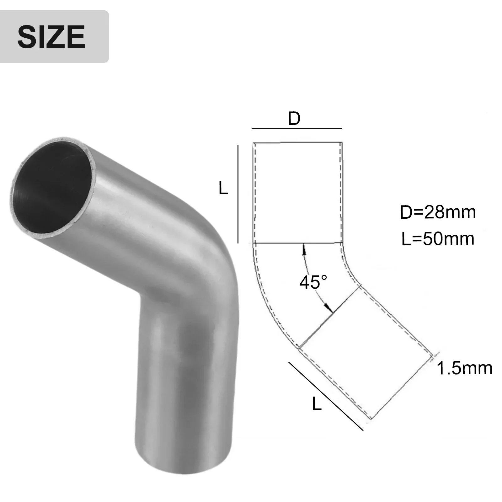 Imagem -04 - Versátil Cotovelo 45 ° Degree Bend Exhaust Pipe Polido Ferramenta Acessórios 1951 mm Prata Aço Inoxidável