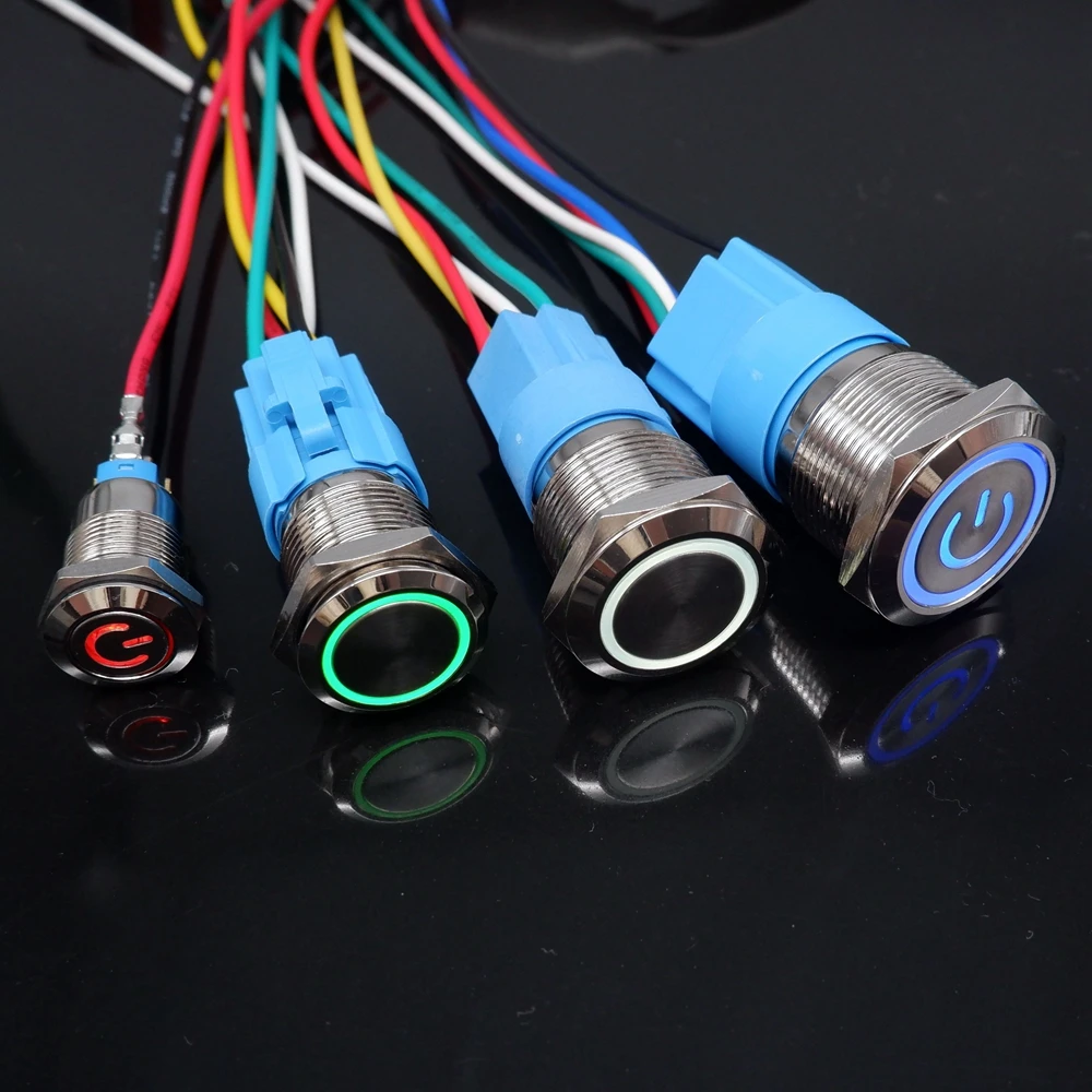 12/16/19/22mm Waterproof Metal Push Button Switch LED Light Momentary Latching Car Engine Power Switch 12V 24V 220V ON OFF Smart