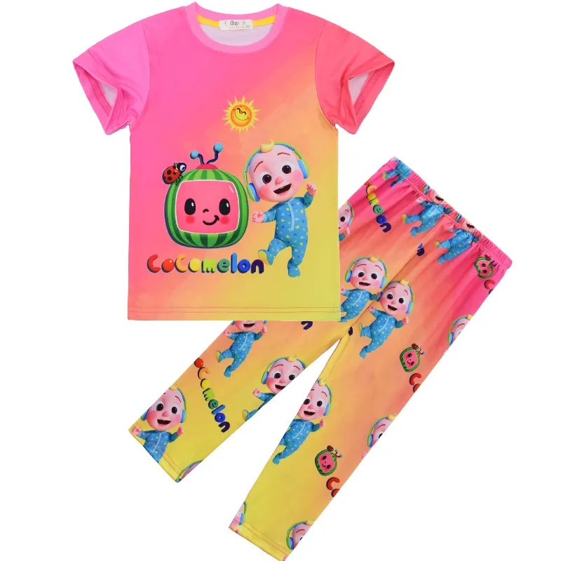 Nuevo conjunto de pijama Cocomelons, camisones diarios a la moda para niños y niñas, conjunto de camiseta de manga larga y pantalones para niñas