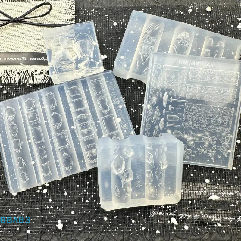 Flower Silk Ribbon Butterfly 3D Silicone Nail Mold Transparent Relief Nail Template DIY Nail Art Decoration Manicure Design Tool