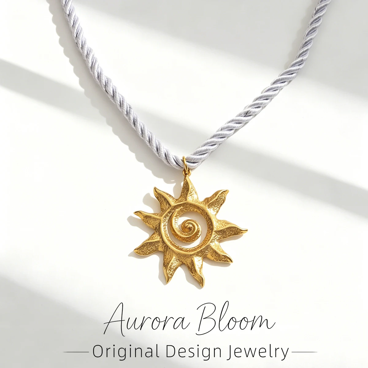 

AURORA Vintage Sun Large Pendant Necklaces For Women's Stainless Steel Jewelry Braided Fashion Wax Rope Necklace Decoration