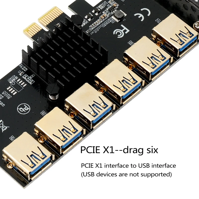 Placa adaptadora PCI-E PCI-Express 1X a 16X 1 a 6 multiplicador USB para minerador BTC