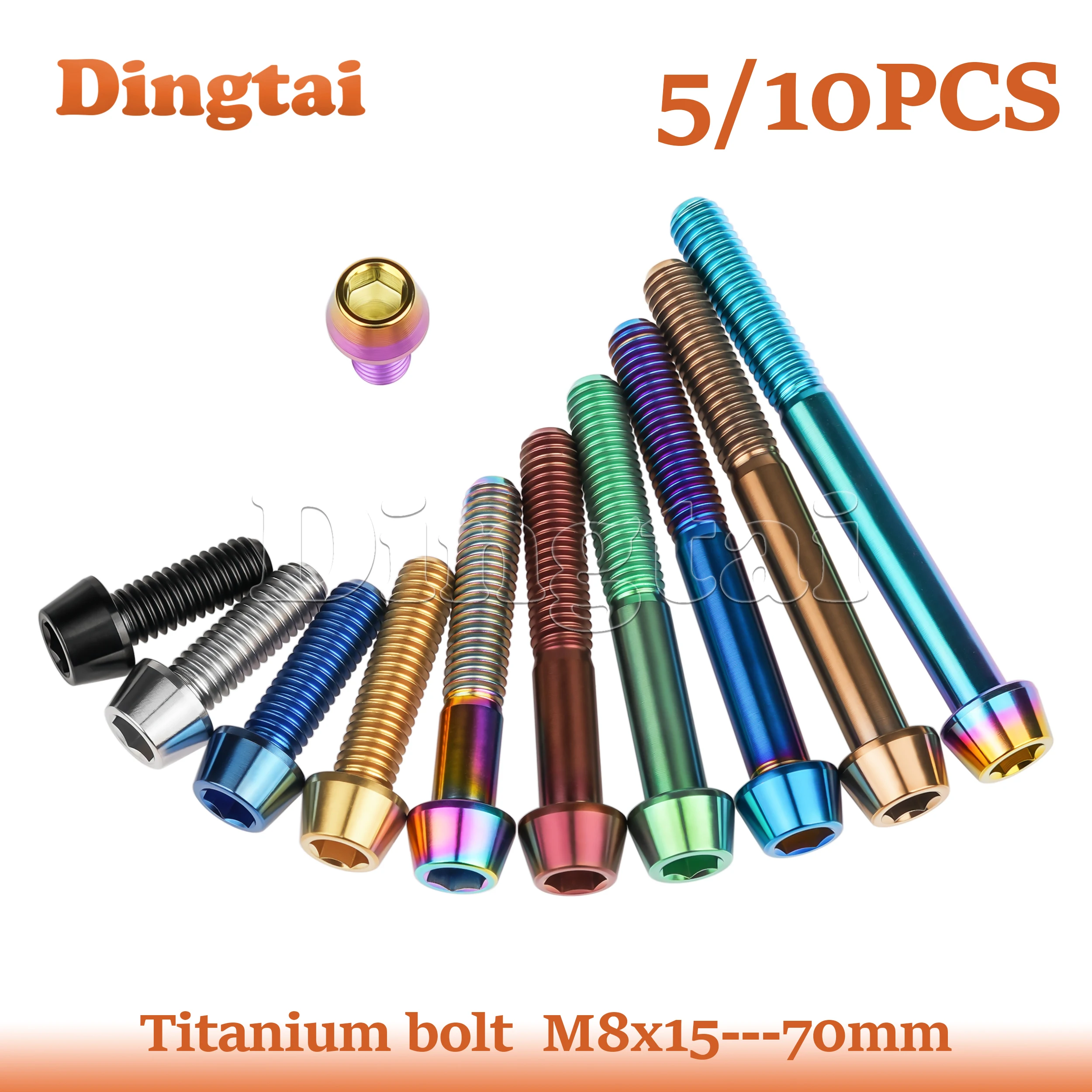 Titanium Bolt 5/10PCS M8x15 -- 70mm Allen Key Taper Head Bolt Screw for Bicycle Headset Brake
