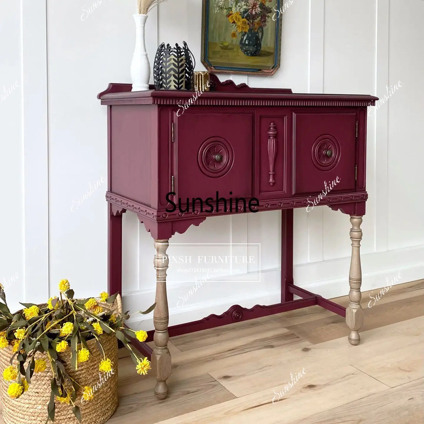 American light luxury solid wood carving flower entrance corridor color matching decoration