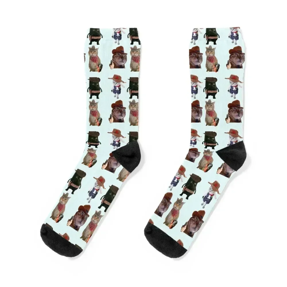 Cowboy Cats Sticker Pack Socks custom Novelties sports stockings Women Socks Men's