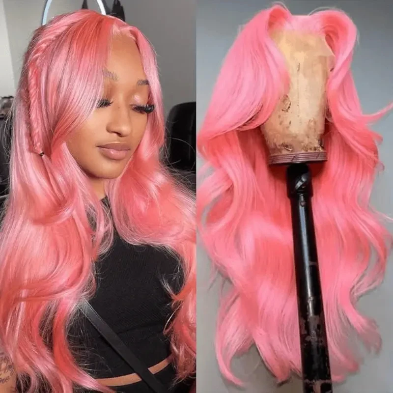 Light Pink Brazilian 13x4 Transparent lace front for women 13x6 hd lace frontal human hair wig Body wave 30 36 inch Colored wigs