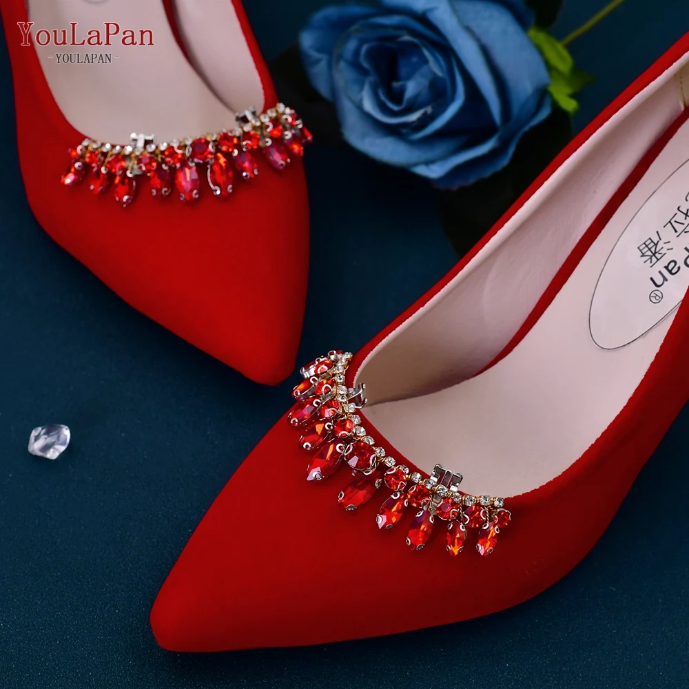 YouLaPan HX39 Rot Strass Abnehmbare Schuh Clips Hochzeit Schuhe Schnalle Frauen Schuhe Zubehör Charme Braut Kristall Dekorationen