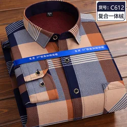 2024 Men's Autumn Winter Long Sleeve Plaid Shirt Thick Warm Men Casual Soft Shirts Fashion Bussiness Tops Clothing Big Size 4XL