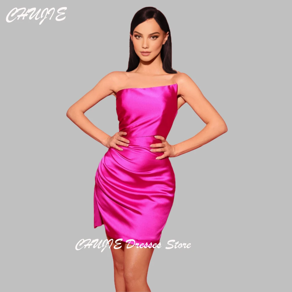 

Fuchsia Pleat Mini Cocktail Dresses Woman Modest Graduation Dress Mermaid Wedding Prom Dress Vestido de graduación Customized