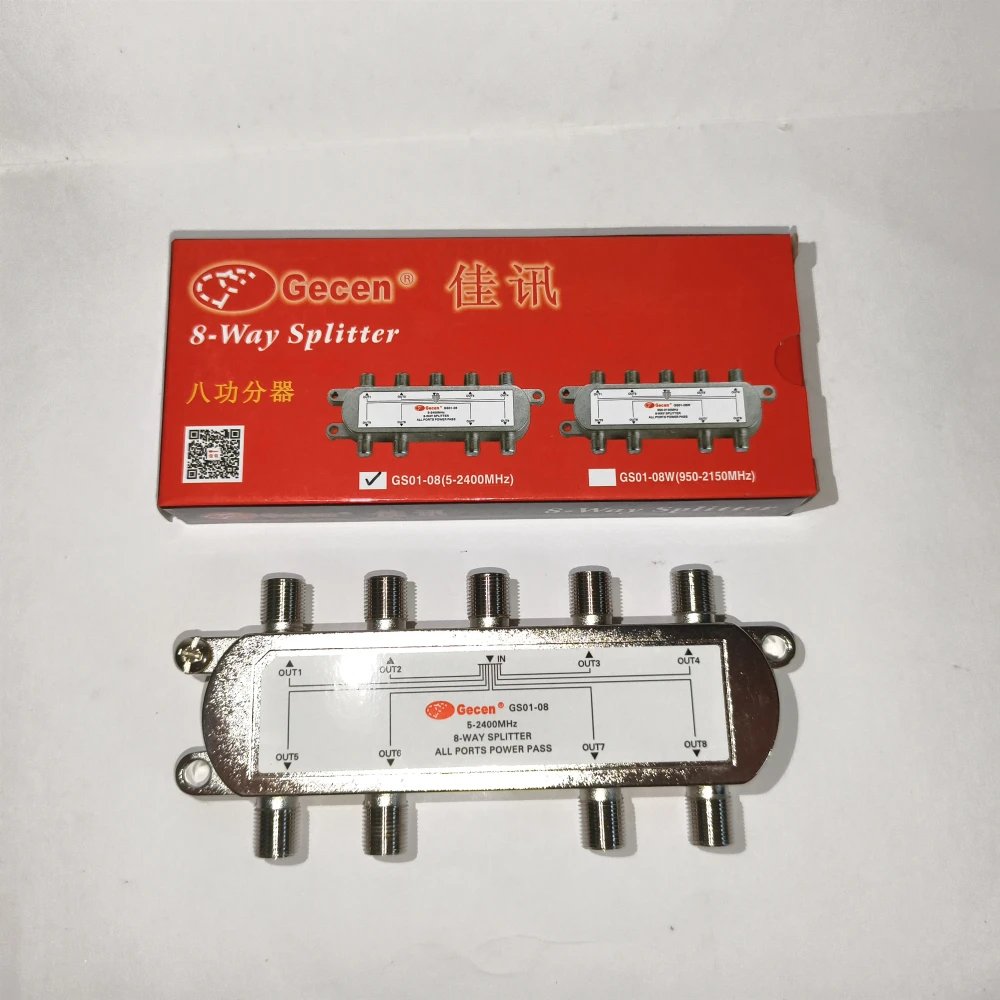 Jiaxun GS01‑08 8‑Way Satellite TV Splitter 1 In 8 Out Power Divider SATV Signal Distributor 5‑2400MHz All Port Power Pass