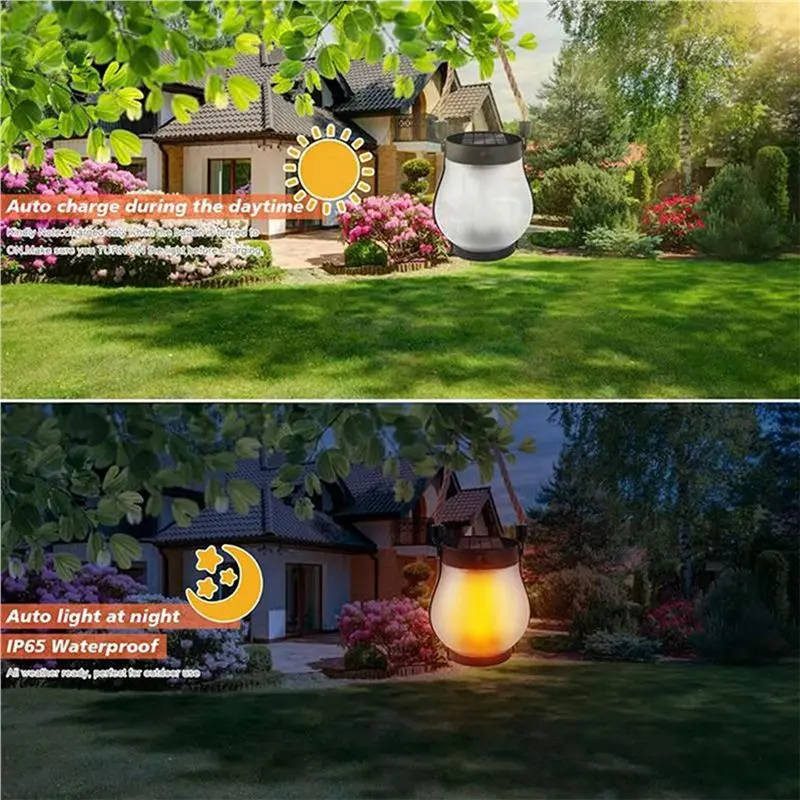 AT05-4X Flame Solar Lantern Magical Dancing Flames Outdoor Lights Solar Torch Lights Flickering Flames Hanging