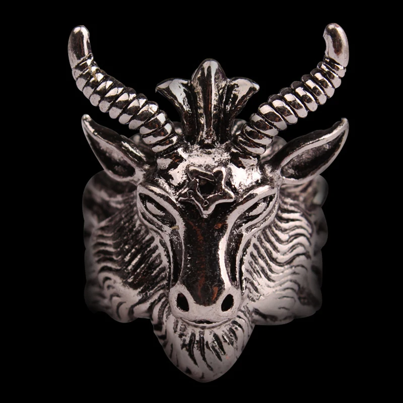 Retro Sigil of Baphomet Large Ring For Men Punk Gothic Rock Hiphop Open Ring Handmade Designer Jewelry Biker Accessories Gift