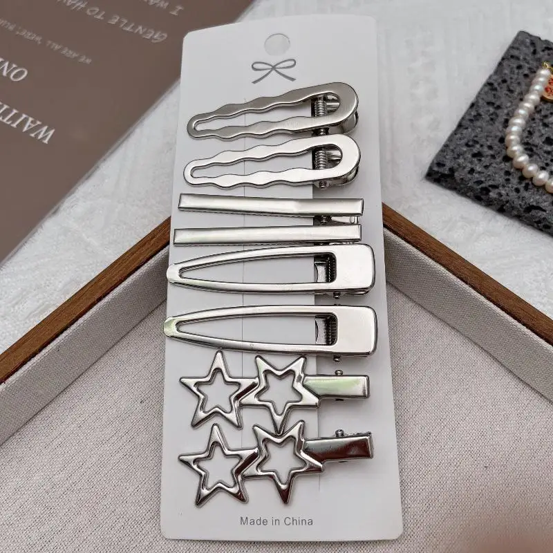 INS Style Silver Metal Hairpins With Broken Bangs On The Side Multiple Styles Seamless Duckbill Clip Y2K Hair Accessoires