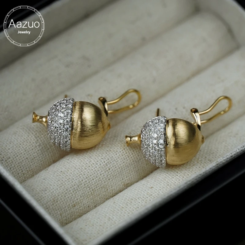 Aazuo Luxury Vintage Jewelry 18K Yellow Gold Real Diamonds Lovely Pine Nut Earrings For Women's Engagement Party Jewelry Gift