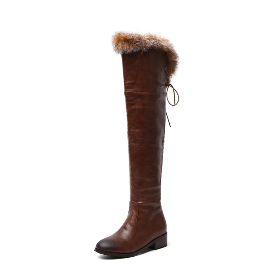 2022 New Simple Style Winter Thick with Fashion Boots Round Short Plush Zipper Plastic Bottom Over The Knee Boots Women