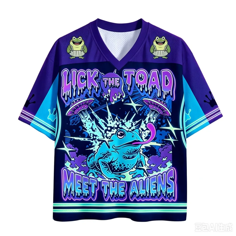 Hip-hop Flying Saucer Toad Pattern 3D Print Sports Quickdry Breath Men V-neck T-shirt Outdoor Street Casual Fashion Parent-Child