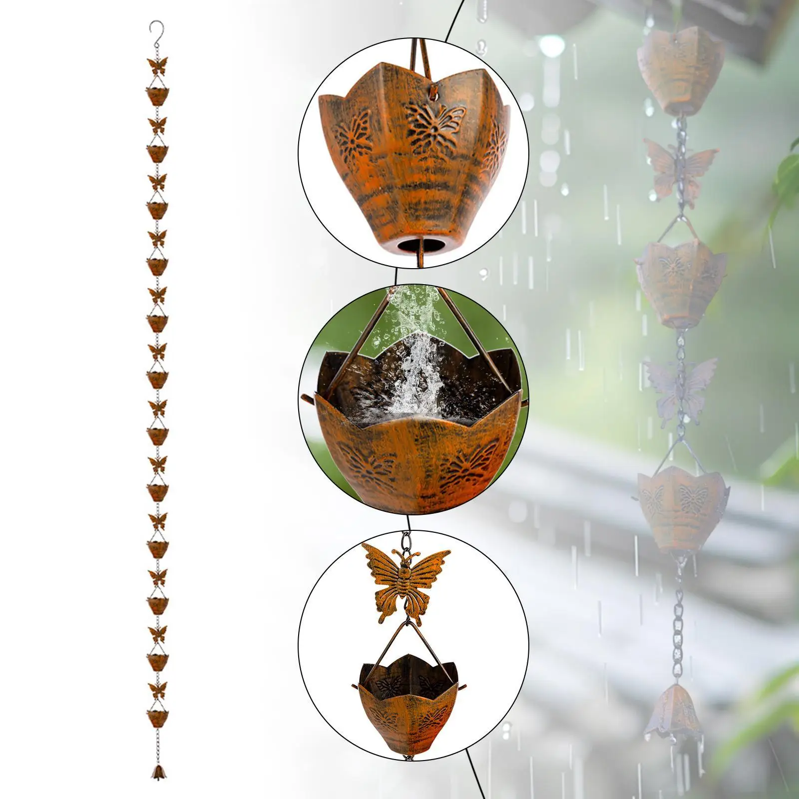 

Small Butterfly Rain Chain for Gutters Collector Easy to Install Rainwater Diverter for Roofs Outside Garden Backyard Sheds