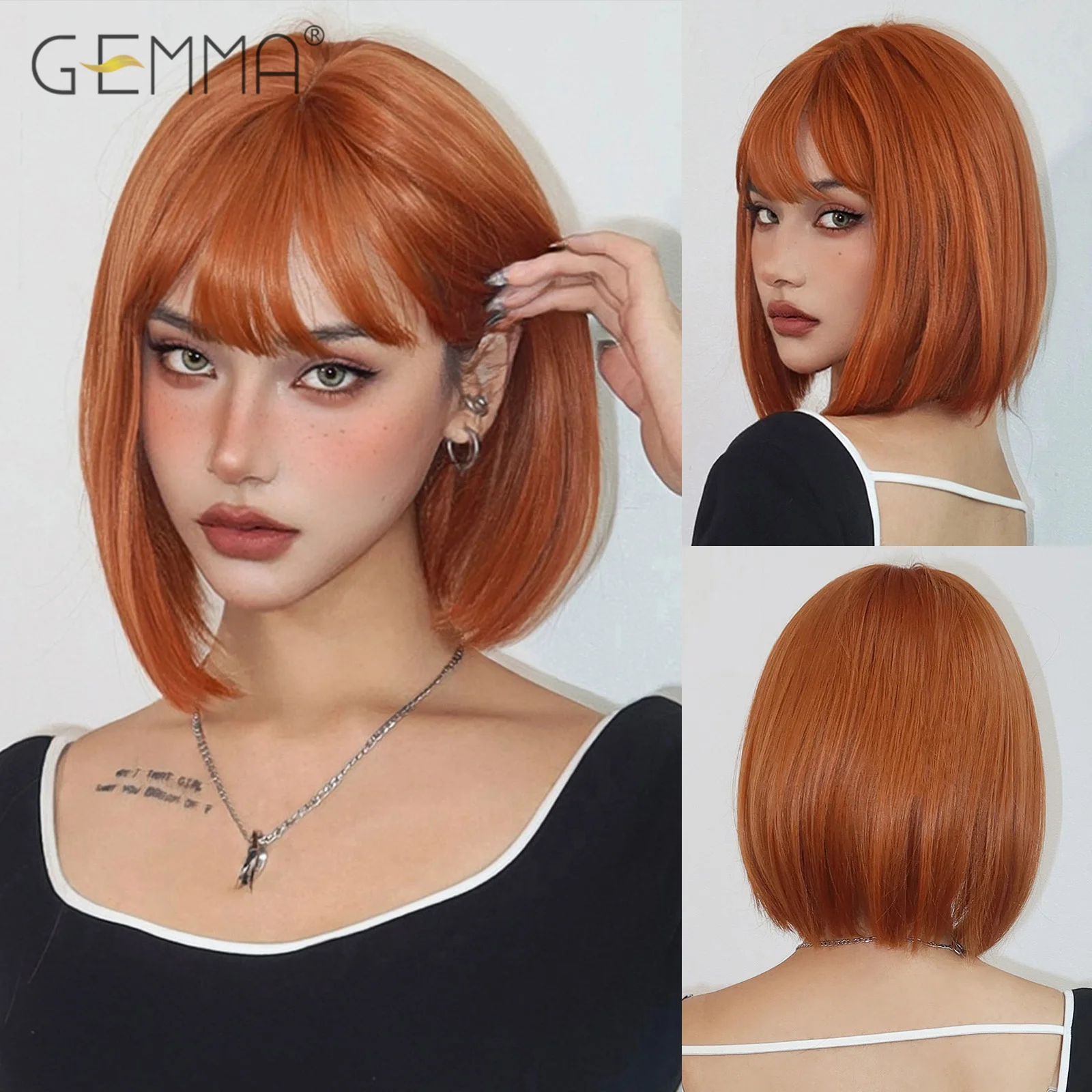 

Short Straight Orange Bob Wig with Bangs Synthetic Colorful Cosplay Wig for Women Natural Hair Party Lolita Wig Heat Resistant