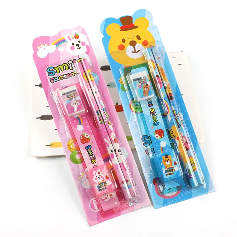 5pcs Cartoon Rabbit Stationery Set Pencils Eraser Ruler Pencil Sharpener Student Stationery Kit for Student
