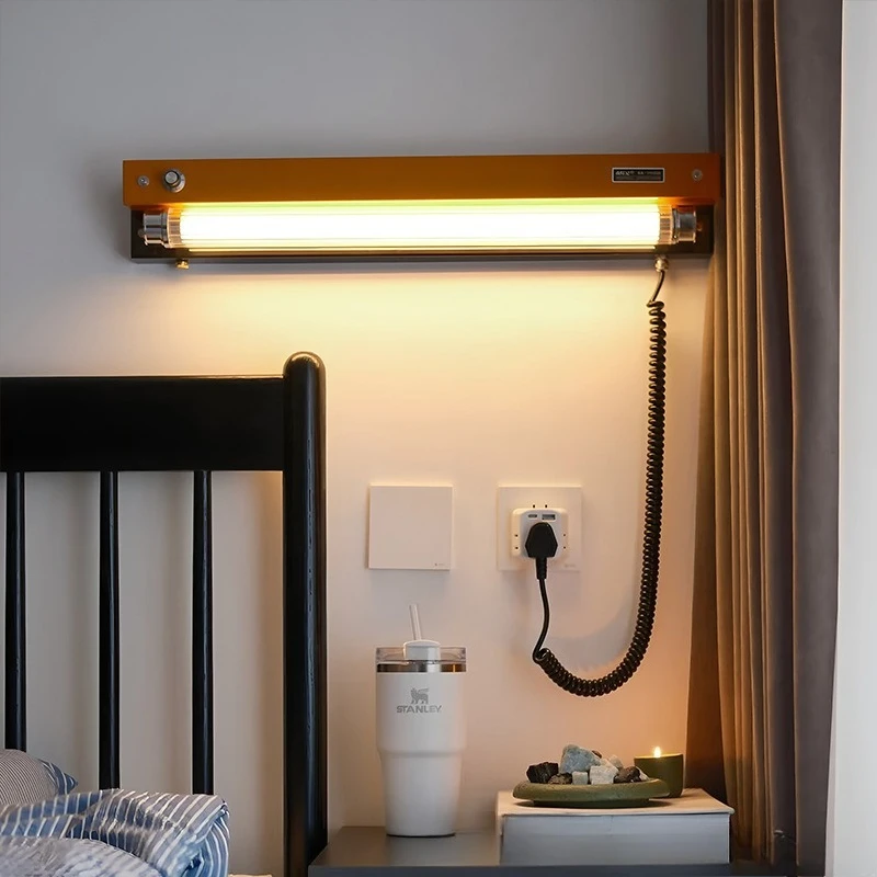 Retro industrial style shelf Bedroom bedside hotel wall hanging wall Adjustable brightness Long strip wall lamp Advanced sense