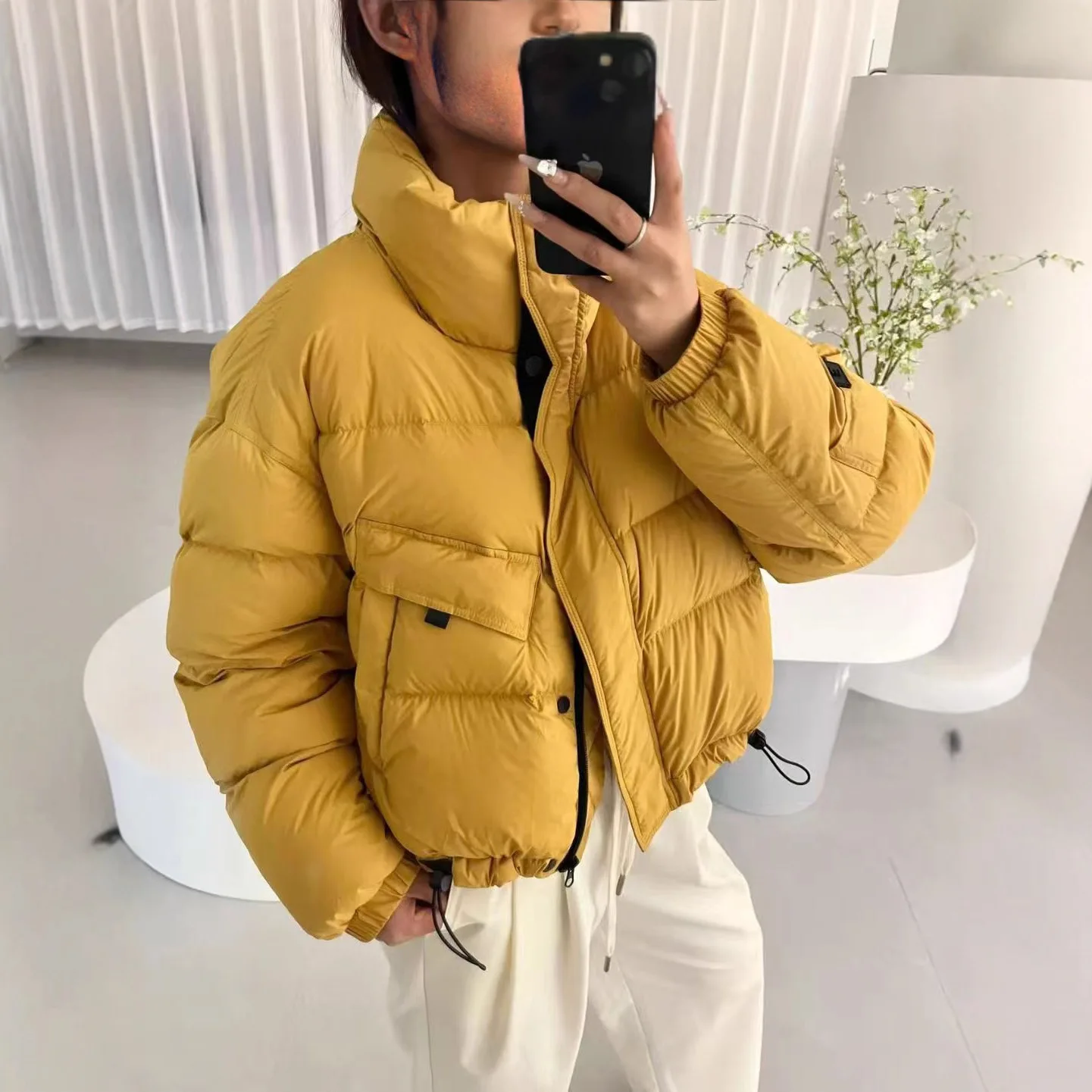 

Short Solid Stand Collar Down Winter Jacket Women 90% White Duck Down Zipper Down Jackets Female Fluffy Warm Parker Outwears