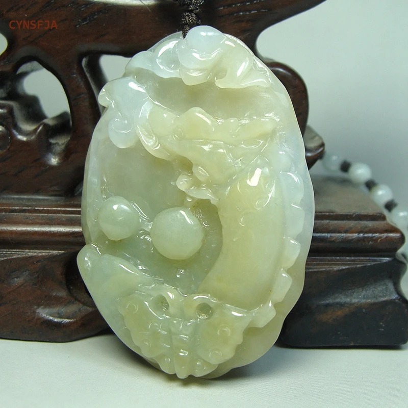 

CYNSFJA Real Original Certified Natural Feicui Grade A Emerald Jadeite Men' Dragon Jade Pendant Necklace Hand-Carved Bless Gifts